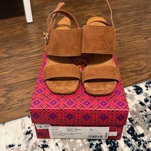 Tory Burch Selby 75MM Block Heel Sandal silk suede 7.5